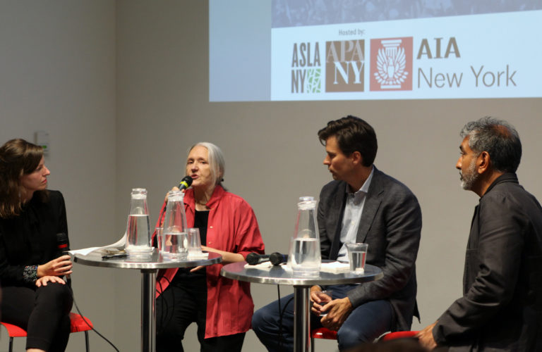 Kate Slevin (left), Saskia Sassen, Ethan Kent, Vishaan Chakrabarti, AIA, at Public Spaces, Social Movements. Credit: Center for Architecture