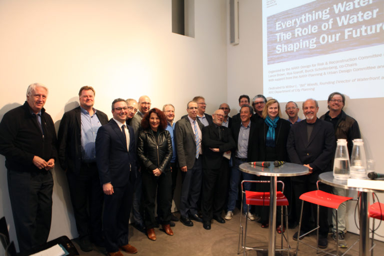 The assembled panelists and organizers from left to right: Don Watson, Andrew Whalley,​ Michael Marrella, David Waggoner III, Hein Versteegen, Maxinne Leighton, Alan Rubin, Robert Olshansky, Paul Scholz, Lance Jay Brown, Michael Oppenheimer, Michael Kimmelman, David Kooris behind him, David Piscuskas, Gretchen Bank, Carter Craft, Steven Bingler, Illya Azaroff. (Not pictured: Henk Ovink, Pim van Hemmen, Margaret Klein Salamon.)