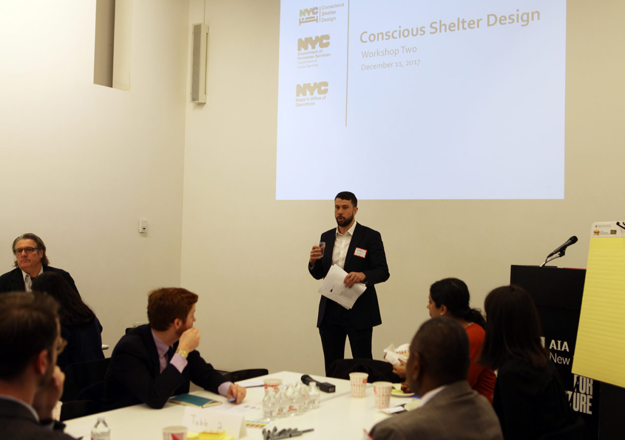 On 12.11.2017, AIANY hosted a Conscious Shelter Design workshop. Members worked with DHS to strategize how to make new homeless shelters more sustainable and functional for their residents and surrounding communities. As one of the central social justice issues of our time, it is important that architects take a strong stand to combat the rise in homelessness. Credit: Center for Architecture.