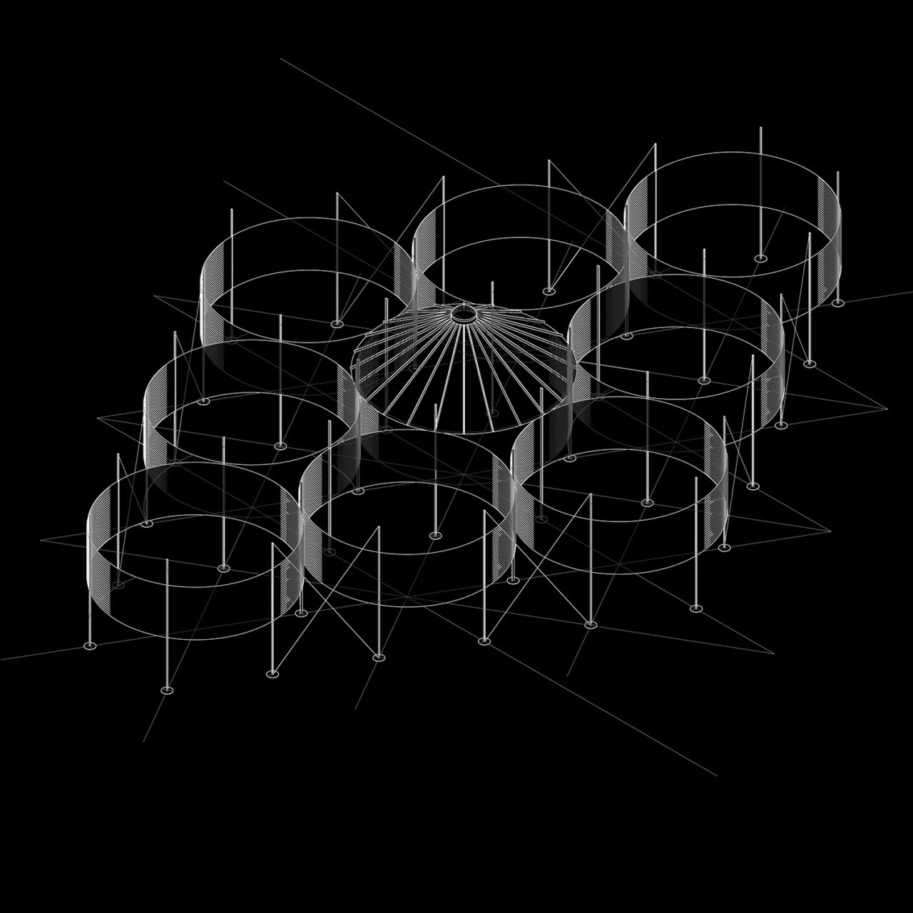 Oculi axonometric view by Austin+Mergold in collaboration with Maria Park, and consulting engineers Chris Earls (Cornell) and Scott Hughes (Silman).