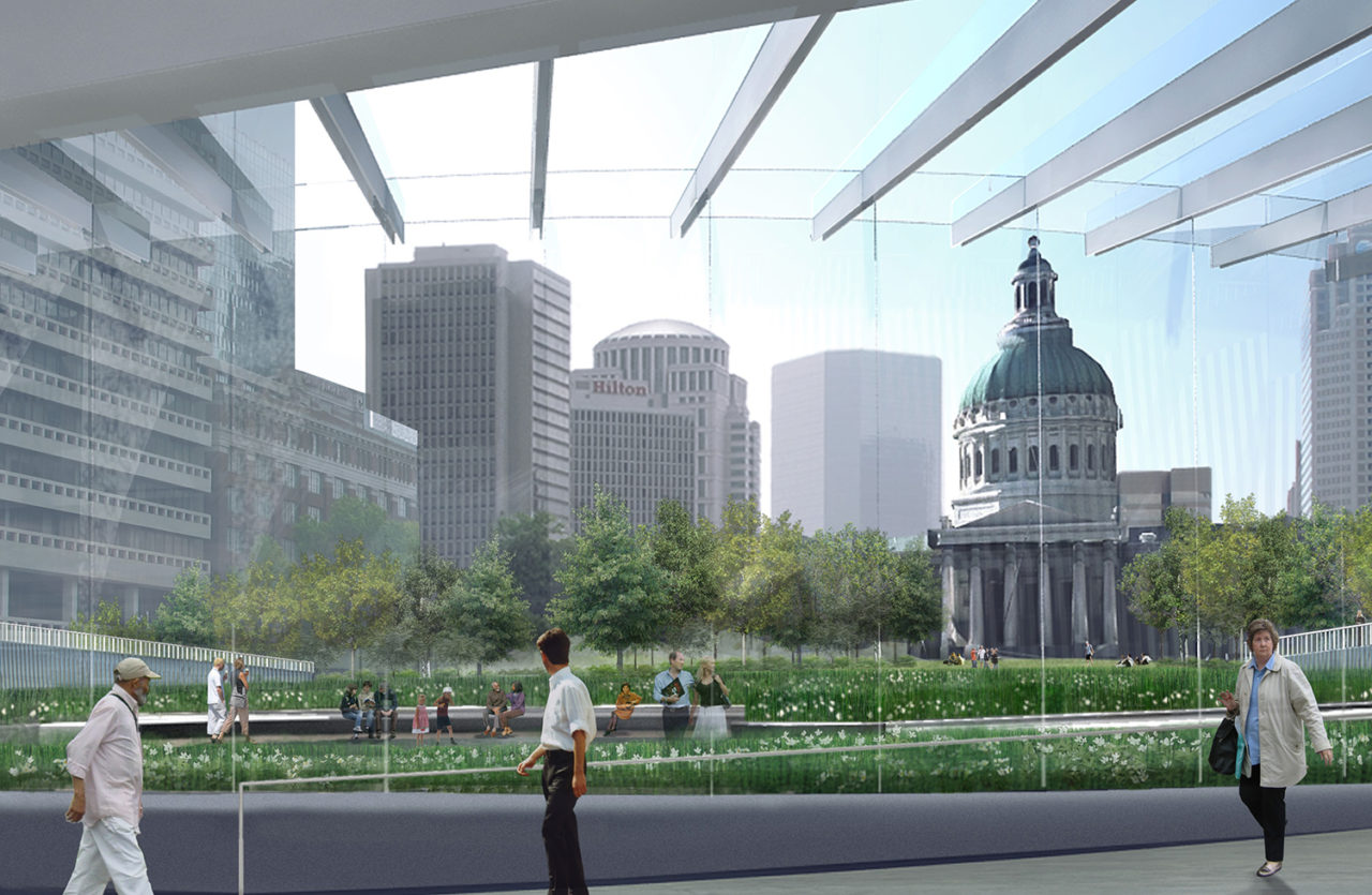 Gateway Arch Museum renovation and expansion by Cooper Robertson with James Carpenter Design Associates, Trivers Associates, and Michael Van Valkenburgh Associates. Credit: JCDA.