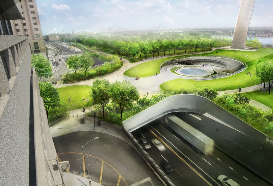 Gateway Arch Museum renovation and expansion by Cooper Robertson with James Carpenter Design Associates, Trivers Associates, and Michael Van Valkenburgh Associates. Credit: MVVA.