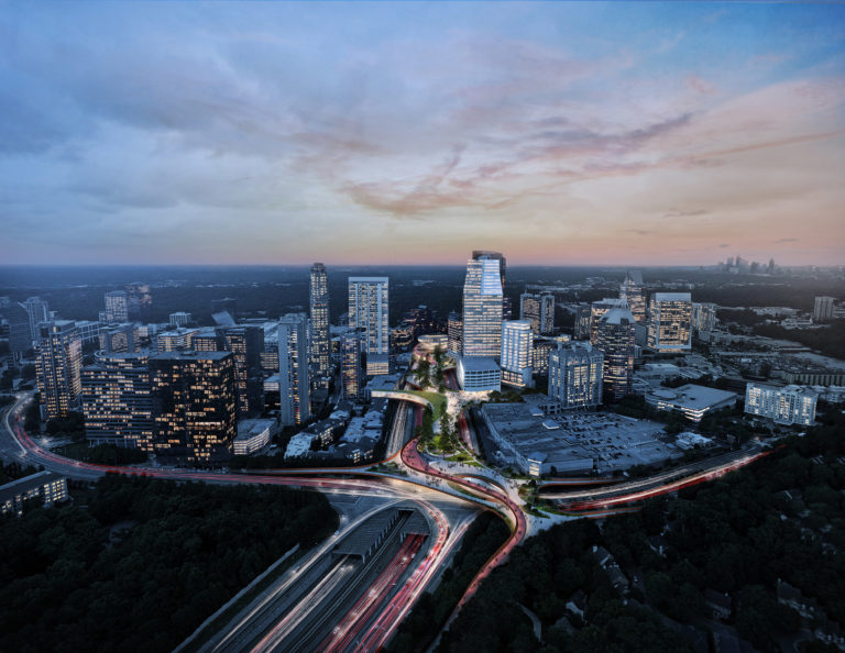 Project: Buckhead Park Over GA400. Architect: ROGERS PARTNERS Architects + Urban Designers. Local Architect: ASD | Sky. Landscape Architect: Nelson Byrde Woltz Landscape Architects.