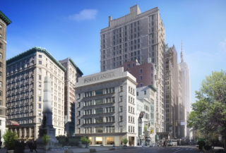 Porcelanosa Flagship, NYC, Foster+Partners. Full gut renovation of the existing six-story building located at 202 Fifth Avenue. The structural renovation removed the center row of columns for the full height of the building, reinforced the exterior walls and reframed seven new floors to span clear across the building. Photo: Foster+Partners /Chuck Choi.