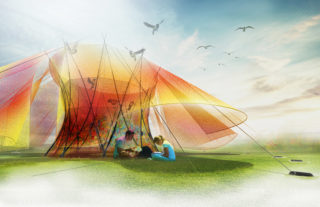 Color Waves Pavilion by Shujie Chen, Xiao Tong, Ning Wang, Yifeng Wang, Yifeng Wu, Bowen Zhang, Matthew Streeter, Jingwen Wang, and Sam Wilson