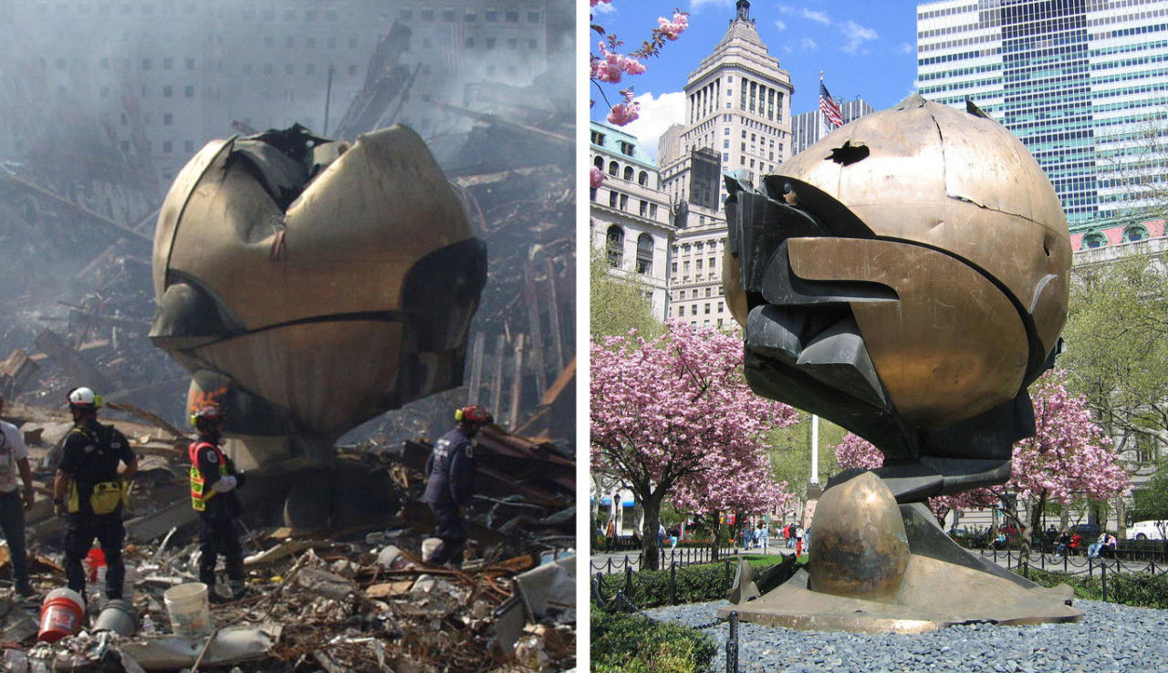 The Sphere by Fritz Koenig, located in Liberty Park at the World Trade Center, New York, NY.
