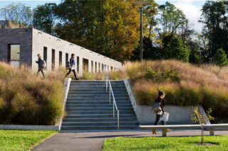 Project: Kim and Tritton Residence Halls, Haverford College. Architect: Tod Williams Billie Tsien Architects | Partners. Landscape Architect: Mathews Nielsen Landscape Architects. Photo: Michael Moran/OTTO.