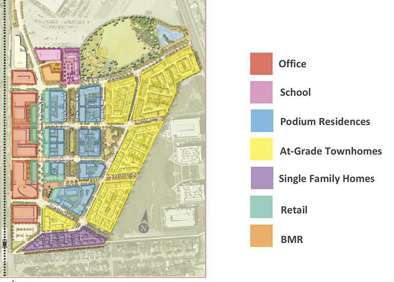 The plan for Bay Meadows, a new development in San Mateo, California. Mayor Jack Matthews, an architect, helped make the project more connected and pedestrian-friendly.