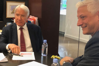 Former AIANY President Gene Kohn (left) and current AIANY President Guy Geier (right) reflect on NYC in 1988 and speculate on what the future holds for the architecture profession. Photo: Molly Heintz.