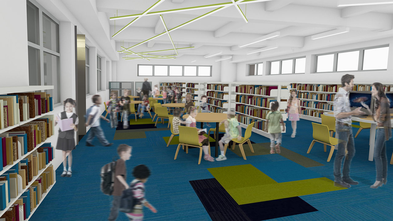 Queens Public Library Steinway Branch by Huff + Gooden Architects. Image credit: Huff + Gooden Architects.