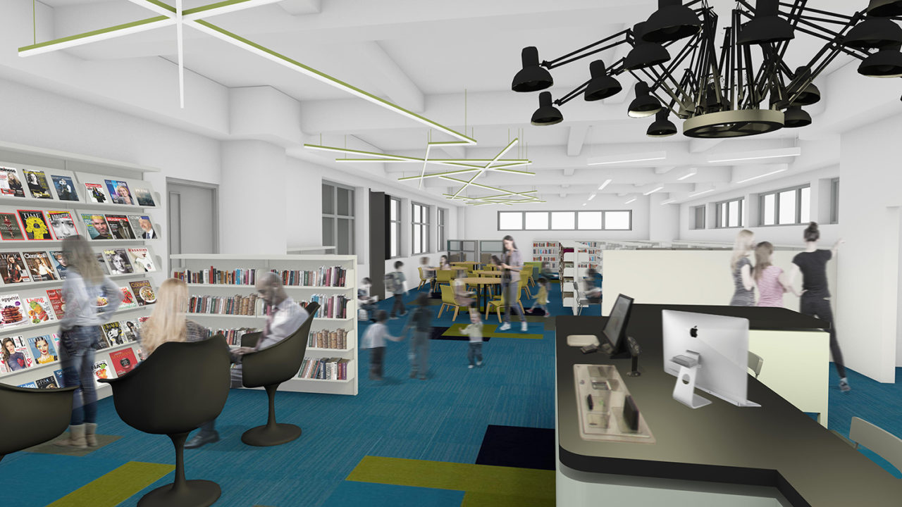 Queens Public Library Steinway Branch by Huff + Gooden Architects. Image credit: Huff + Gooden Architects.