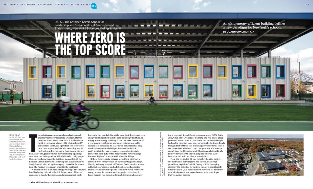 Kathleen Grimm School Feature, Architectural Record, January 2016. Photo: Architectural Record.