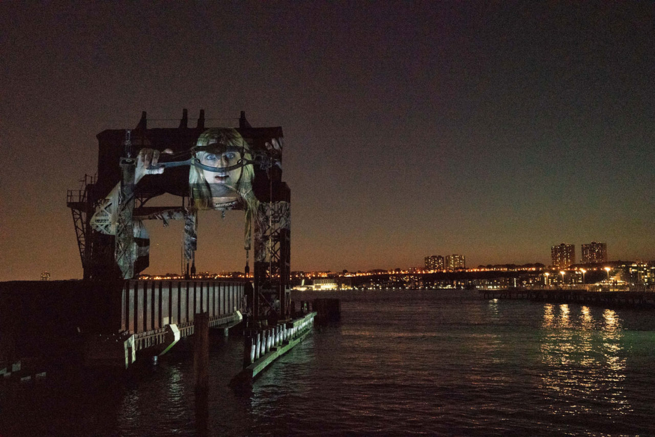 Tony Oursler creates multimedia installation in Riverside Park South. Image: Courtesy of Public Art Fund.