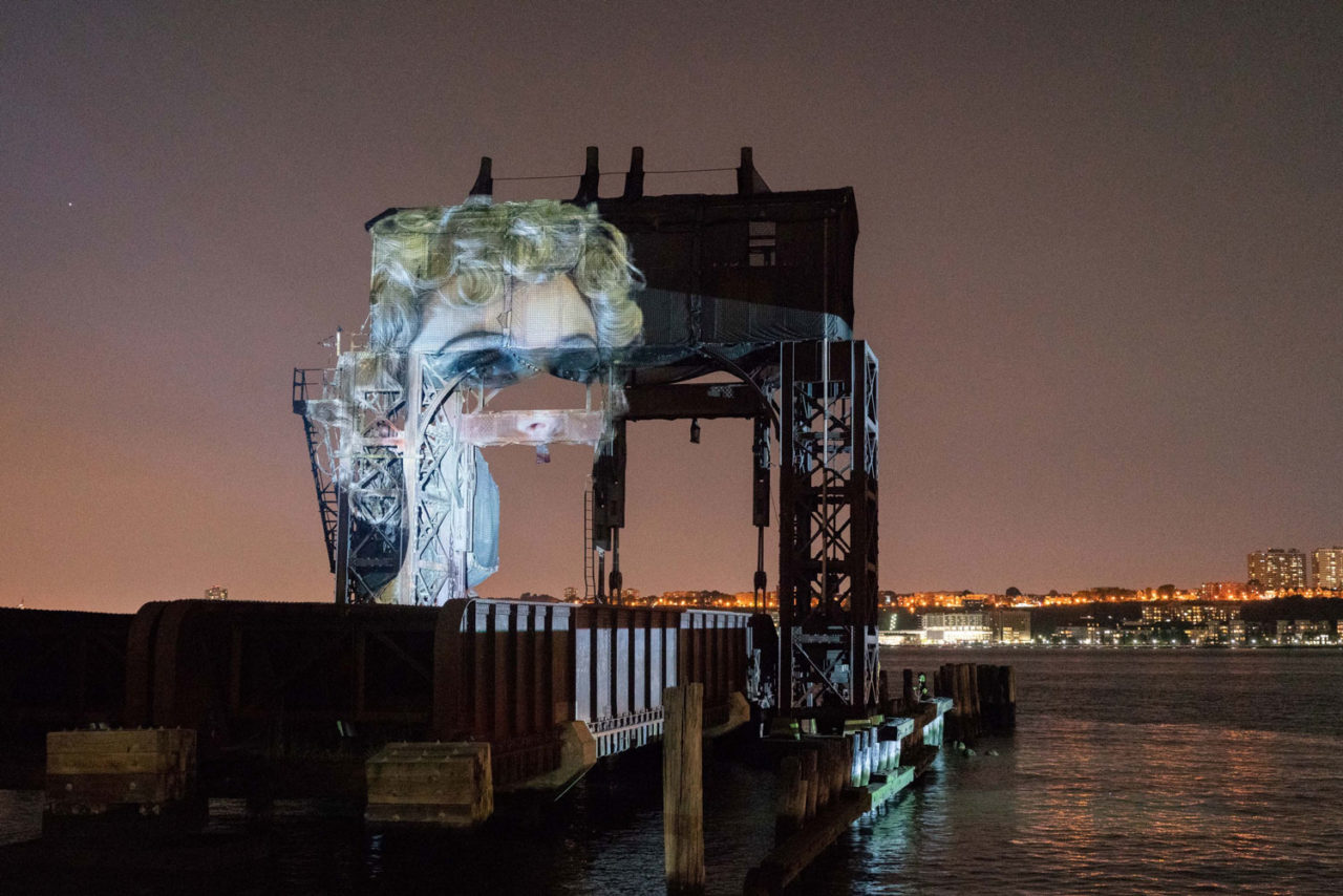 Tony Oursler creates multimedia installation in Riverside Park South. Image: Courtesy of Public Art Fund.