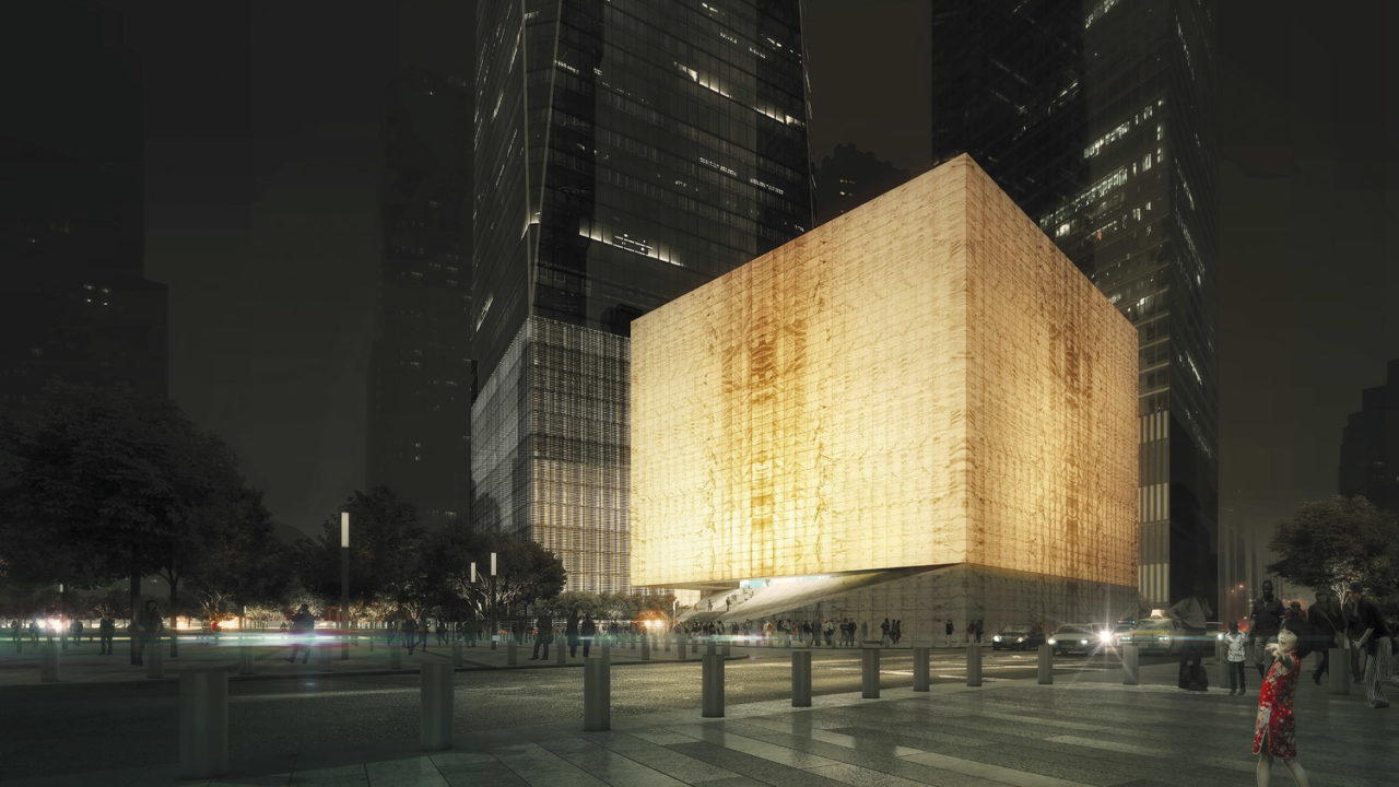 Rendering of WTC PAC at night as seen from southeast. Image: Luxigon.