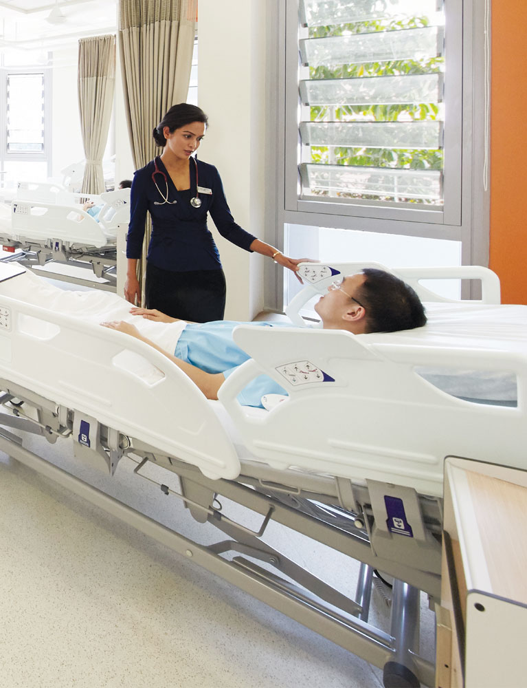 Close-up view photo of NTFGH’s patient bay. Photo: HOK.