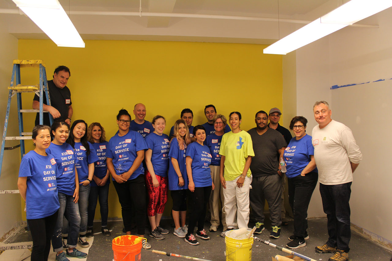 Perkins Eastman focused on the power of education with the I Have a Dream Foundation, working to prepare a youth event space for a new class of ‘Dreamers,’ with new flooring, carpet, and paint in their proposed lounge and library. Image credit: Jake Frisbie.