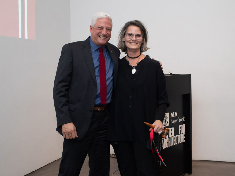 2018 President Guy Geier, FAIA, IIDA, LEED AP, handed the gavel to incoming 2019 President Hayes Slade, AIA. Image credit: Angie Vasquez.