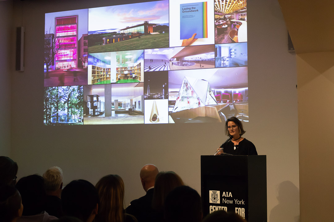 Incoming 2019 President Hayes Slade, AIA, discussed her theme, BUILDING COMMUNITY. Image credit: Angie Vasquez.