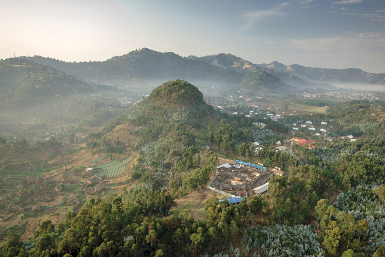 An aerial view of Ruhehe Primary School during construction.