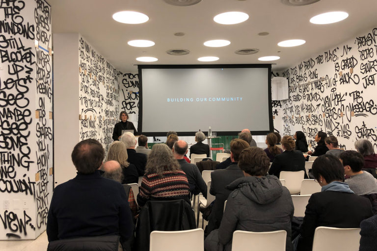 Hayes Slade, AIA, 2019 President, AIA New York, at the BUILDING COMMUNITY Town Hall. Image credit: Karen Fairbanks.