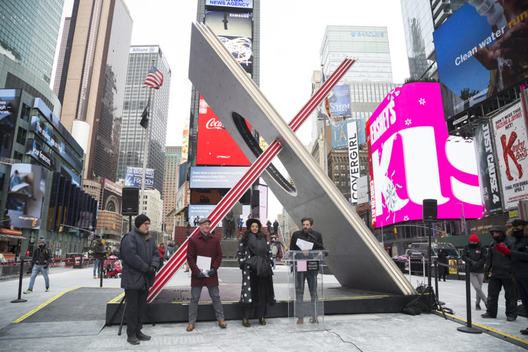 Tom Finkelpearl, Commissioner, NYC Department of Cultural Affairs; Benjamin Prosky, Assoc. AIA, Executive Director, AIANY and Center for Architecture; Suchi Reddy, Founder, Reddymade; and Tim Tompkins, President, Times Square Arts. Image credit: Ka-Man Tse for Times Square Arts.