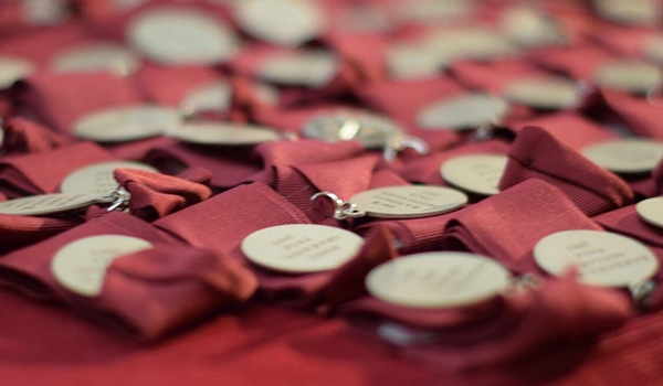 Tablescape of AIA Fellowship medals.