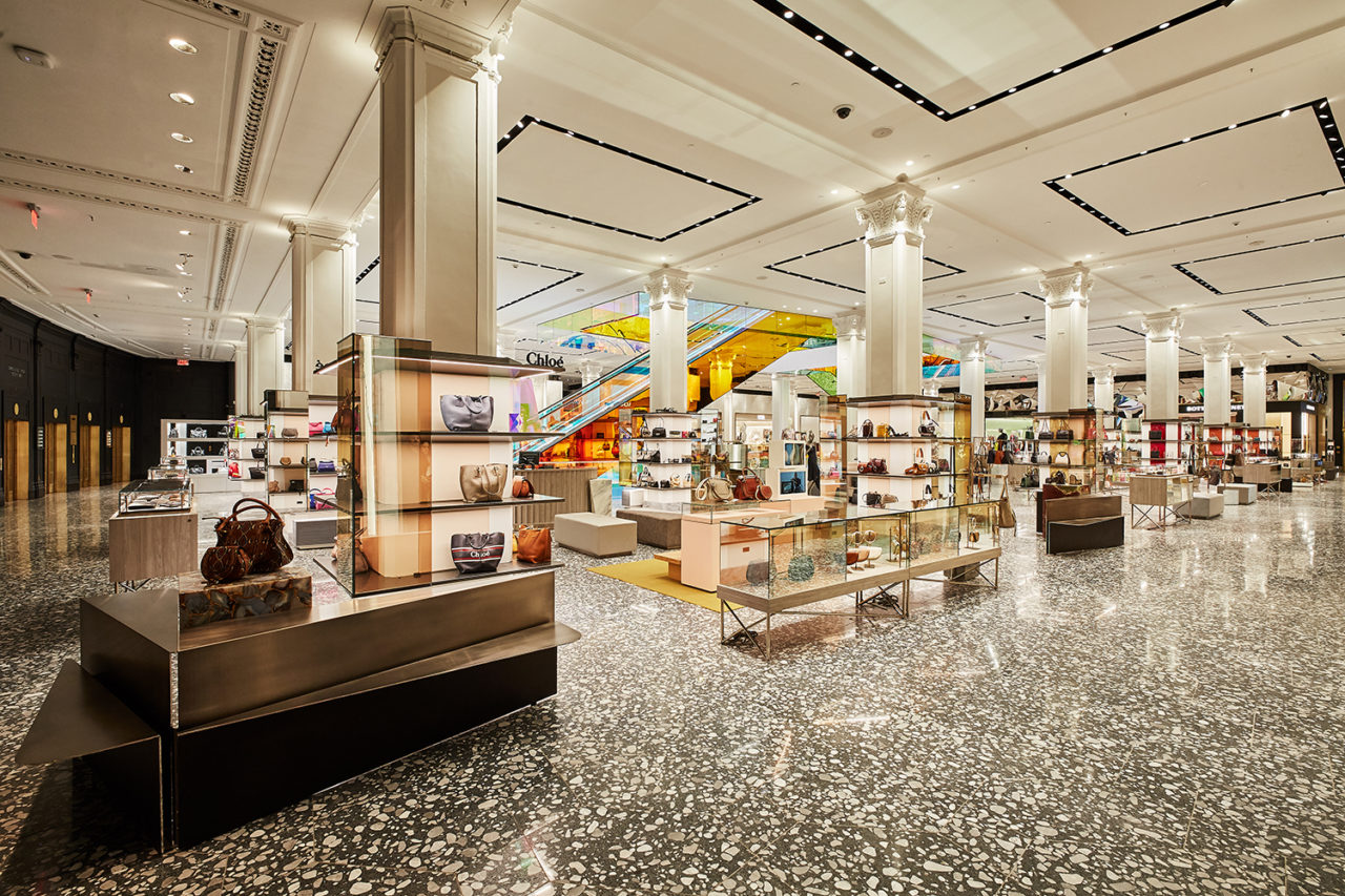 Saks Fifth Avenue main floor renovation by Gensler and Saks planning and design team, with escalators by OMA. Image credit: Justin Bridges.