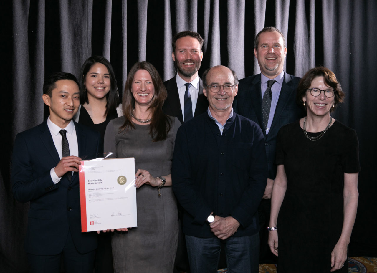 Carol Loewenson, FAIA, of Mitchell Giurgola and team accepted a Sustainability Honor Award for New York University 370 Jay Street. Photo: Sam Lahoz.