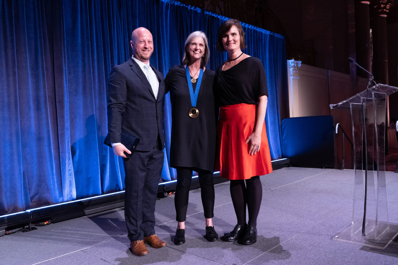 Benjamin Prosky, Assoc. AIA, Executive Director, AIANY; Medal of Honor recipient Deborah Berke, FAIA, LEED AP, of Deborah Berke Partners; and AIANY 2019 President Hayes Slade of Slade Architecture. Photo: Sam Lahoz.