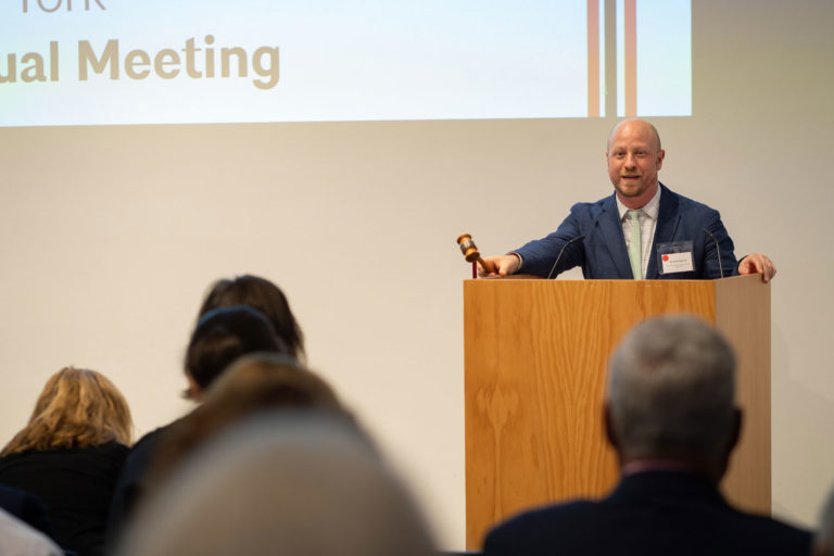 Benjamin Prosky, Assoc. AIA, Executive Director, AIANY and the Center for Architecture, kicks off the 152nd Annual Meeting. Photo: Samuel Lahoz.