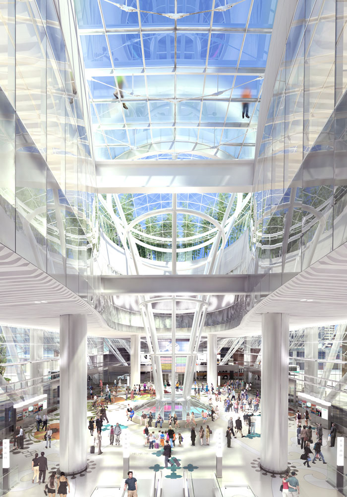 Great hall at Transbay Transit Center (2017, San Francisco). Photo: Courtesy of Pelli Clarke Pelli Architects.