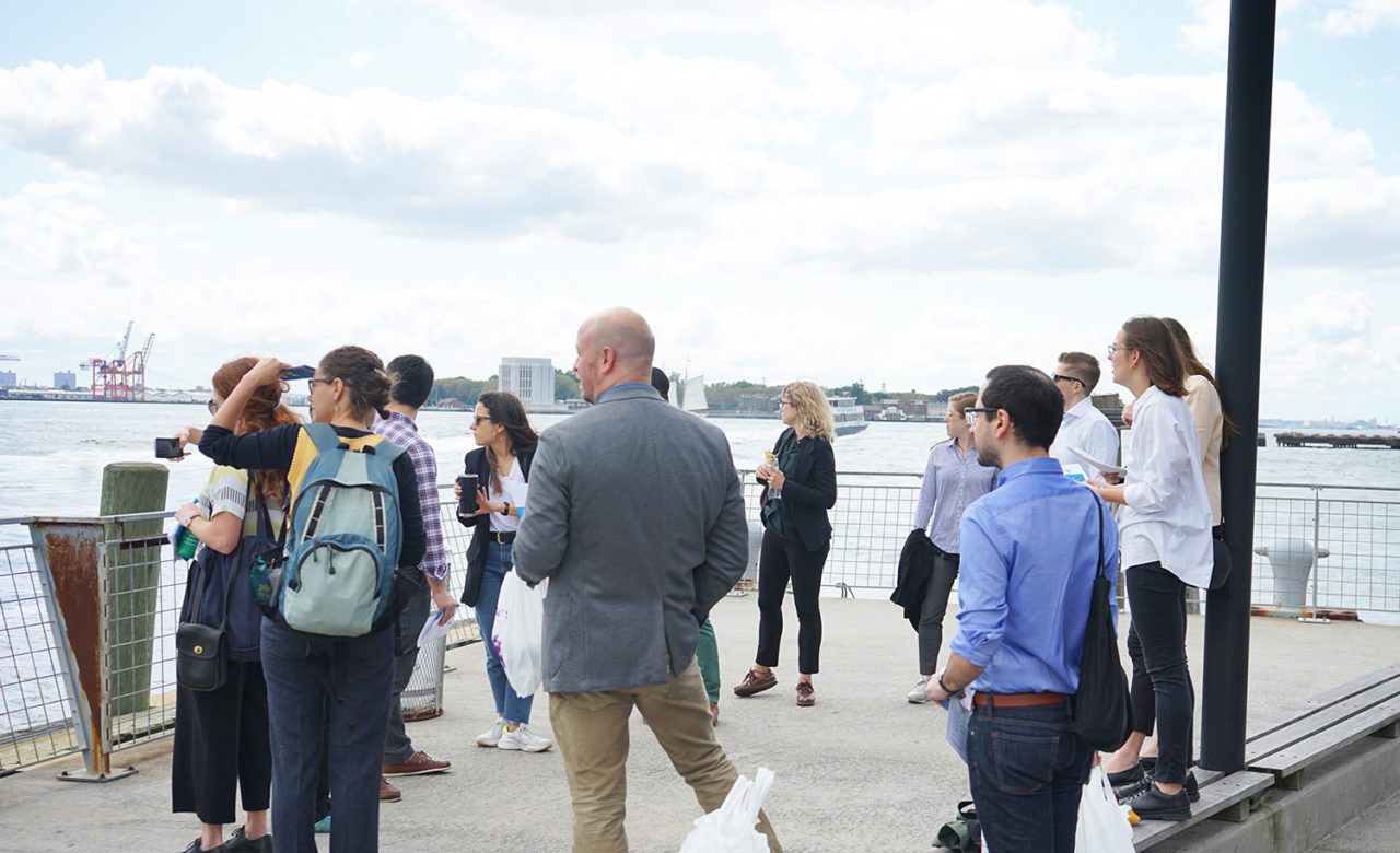 The September 13 session began at the Pier 11/Wallstreet Ferry Terminal, allowing the CLP participants to see the many adjacent scales and functions of the waterfront. Image credit: Center for Architecture.