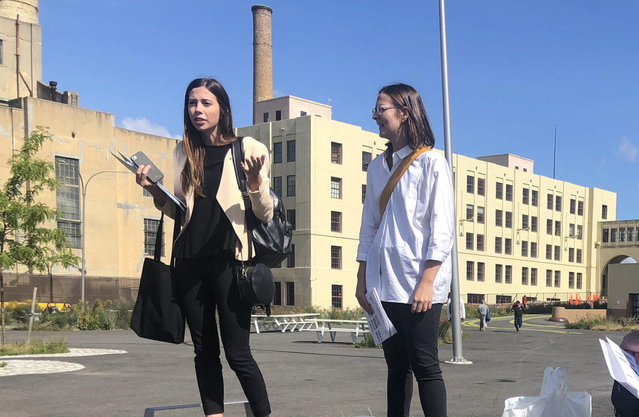 The cohort then took a ferry to Brooklyn Army Terminal to discuss all aspects of waterfront equity, reconvening to expand the dialogue with invited speakers in one of the SMIA neighborhoods, Sunset Park. Image credit: Center for Architecture.