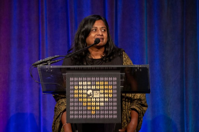 Kavitha Mathew, AIA, LEED AP, Director of Leadership and Engagement Initiatives at AIANY, accepted the award on behalf of AIANY, COOKFOX, and all the partners and donors who worked on the Day of Service project for AFC. Image courtesy of Ali Forney Center.