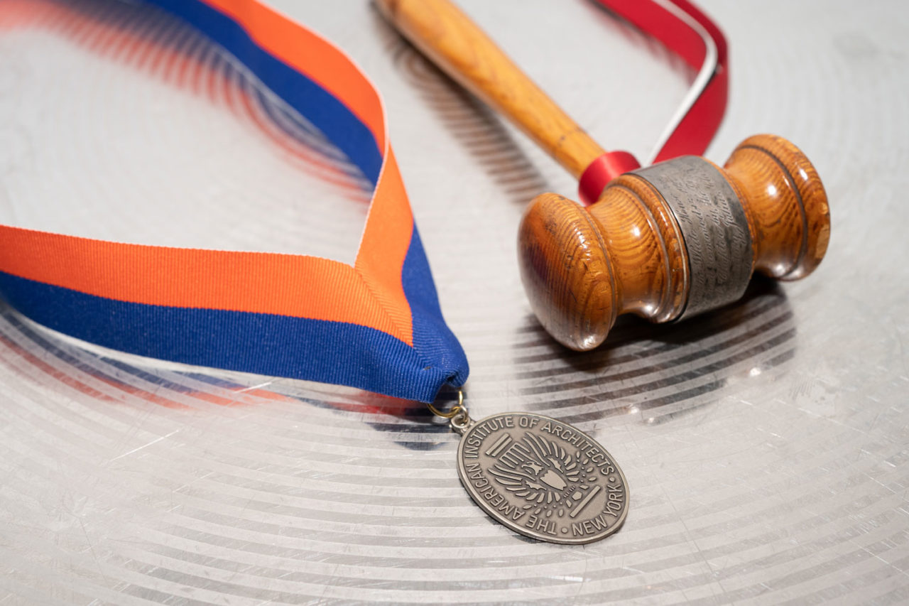 The ceremonial AIANY President's medal and gavel. Photo: Samuel Lahoz.