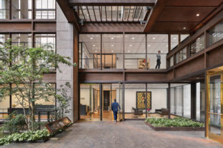 The renovation of the Ford Foundation in 2019 included a tactile sidewalk at the 43rd Street entrance along with the addition of doors large enough for wheelchairs. Photo: Garrett Rowland/Gensler.
