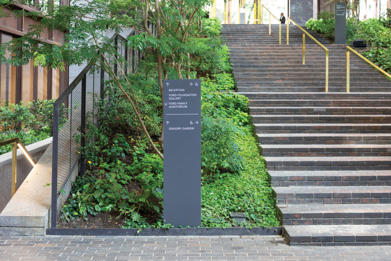 A wheelchair lift makes the interior garden of the 1960s landmark Kevin Roche–John Dinkeloo building accessible, and a sensory garden features a collection of plant life that visitors can touch and smell. Photo: Robert Deitchler/Gensler.