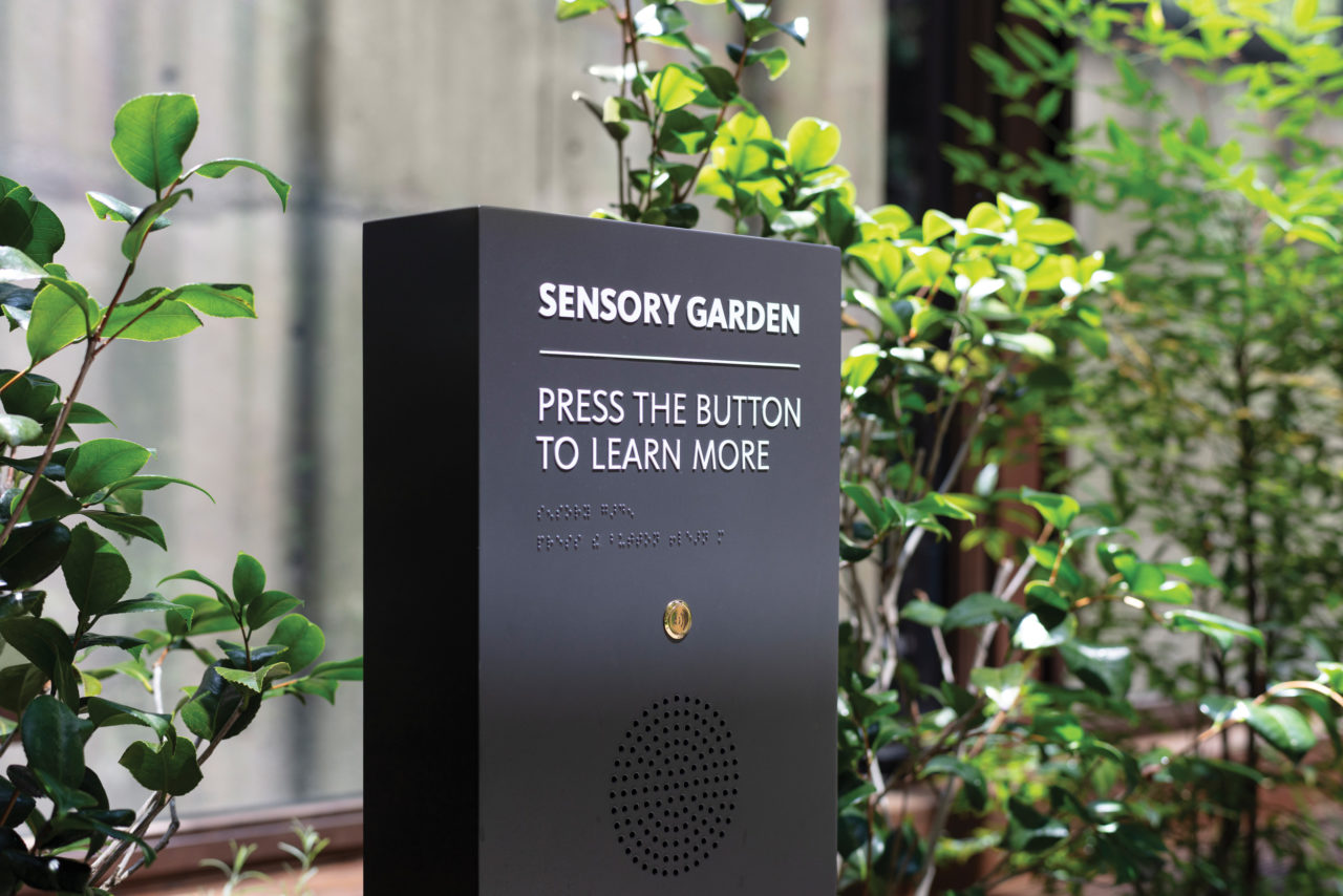 A wheelchair lift makes the interior garden of the 1960s landmark Kevin Roche–John Dinkeloo building accessible, and a sensory garden features a collection of plant life that visitors can touch and smell. Photo: Robert Deitchler/Gensler.