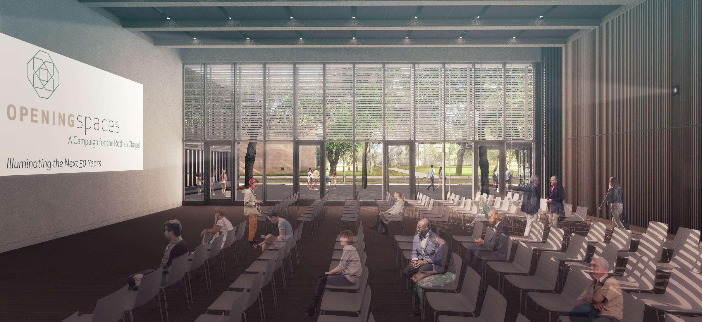 Projects Merit Award: A New Campus for the Rothko Chapel, by Architecture Research Office and Nelson Byrd Woltz Landscape Architects, in Houston, TX. Rendering: Architecture Research Office.