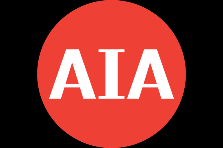 AIA logo, red and white on black background