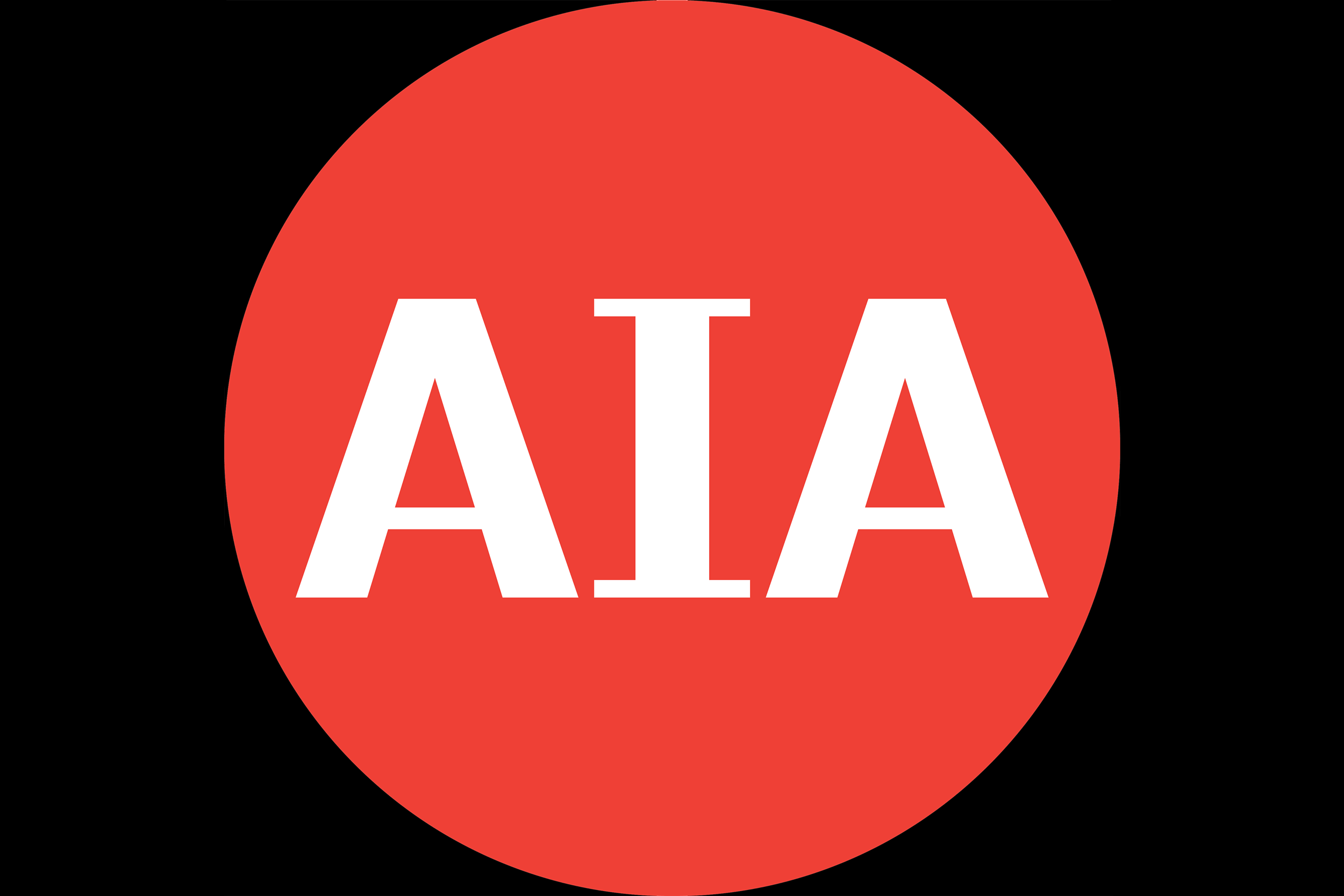 AIA logo, red and white on black background