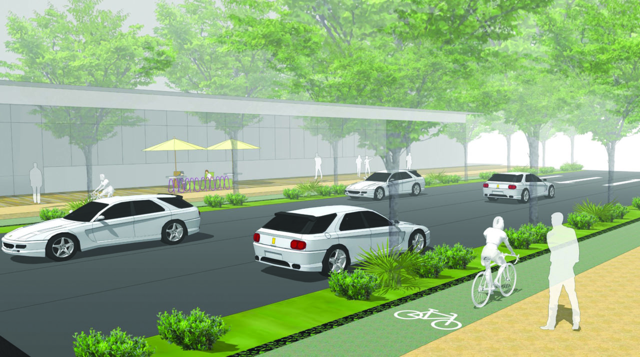 Gensler is designing a confidential Smart City project in Guangzhou, China. A “before” rendering (left) represents a typical street, while an “after” image (right) depicts the use of autonomous modes of public and private transportation and increased areas for pedestrians, cyclists, and people engaging in non-vehicular activities. Images: Courtesy Gensler.