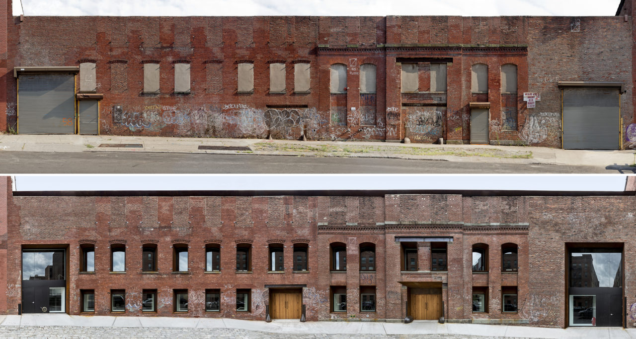 Eberhard Faber Pencil Factory, Brooklyn, New York. Façade before and after restoration. Photo: Jack Kucy.