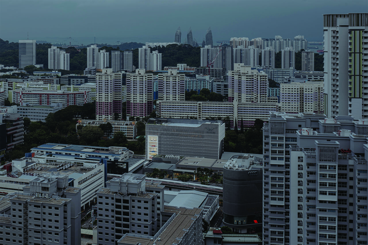 A Simple Headquarters, North elevation at dusk, Singapore. Photo: Khoo Guo Jie.