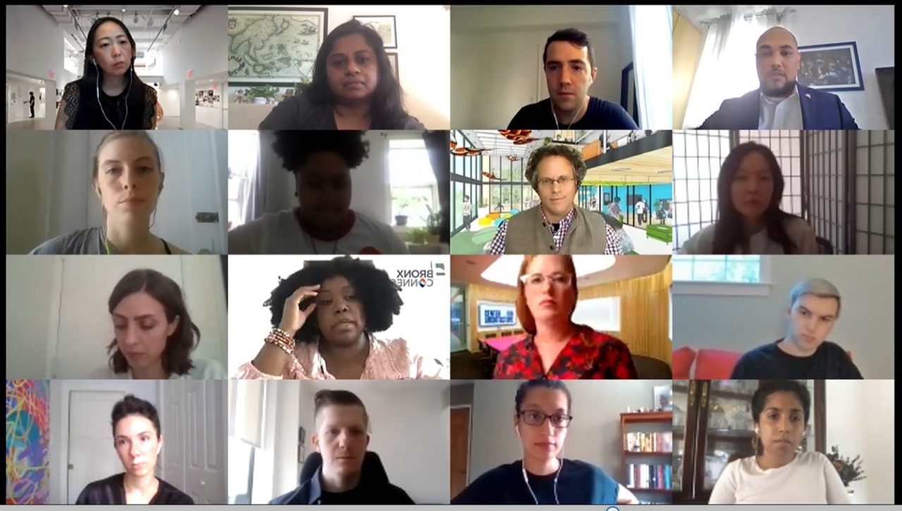 A panel discussion focused alternative forms of justice that are currently being implemented, featuring Jae Shepherd, Action St. Louis; Minister Onleilove Chika Alston, M.Div., MSW, Urban Youth Alliance International, Inc.; Raphael Sperry, Architects/Designers/Planners for Social Responsibility;  Rob DeLeon, The Fortune Society, Inc. Image courtesy of AIA New York. 