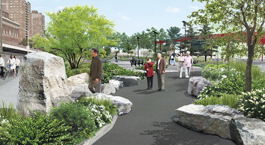 A rendering of MNLA's Pier 42 proposal, which would transform an eight-acre parcel of East River waterfront on Manhattan’s Lower East Side. Image: Courtesy of MNLA.