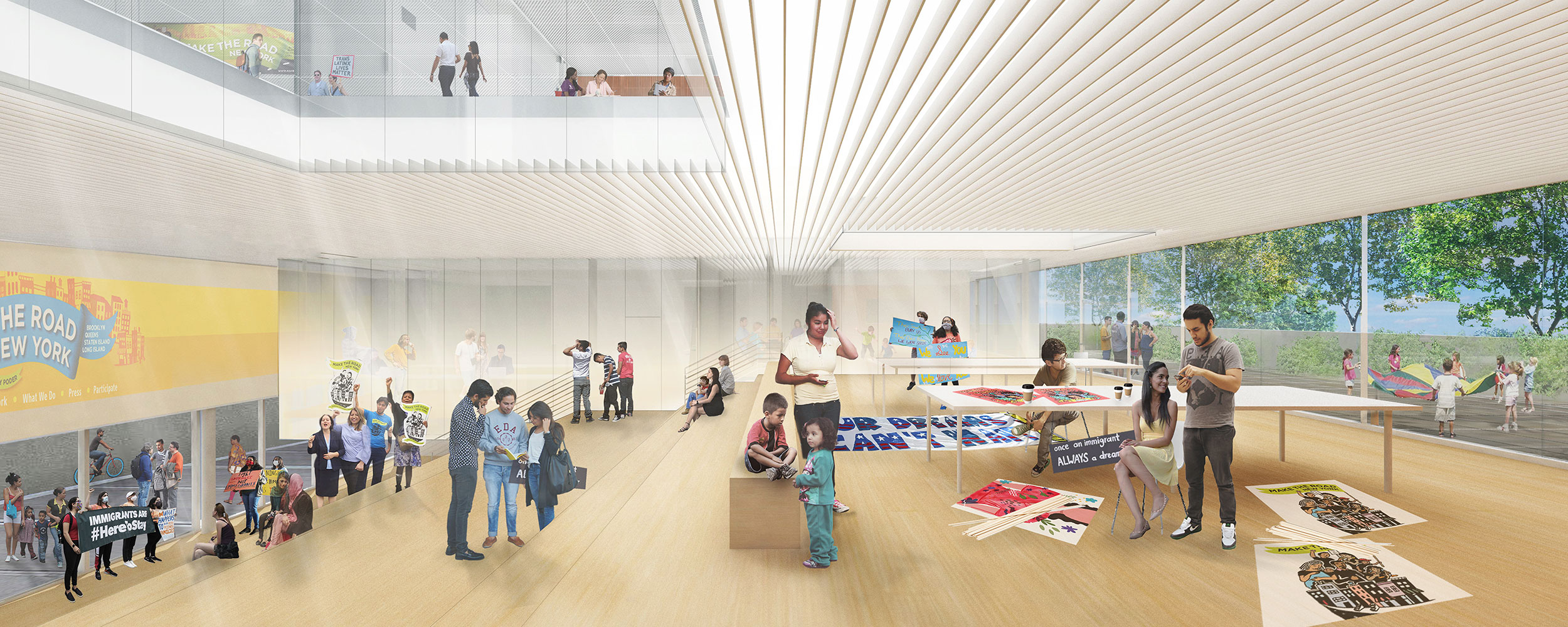 Make the Road New York Community Center. Architect: TEN Arquitectos with Andrea Steele Architecture. Location: Queens, NY. Image: TEN Arquitectos/Enrique Norten with Andrea Steele Architecture/Andrea Steele.