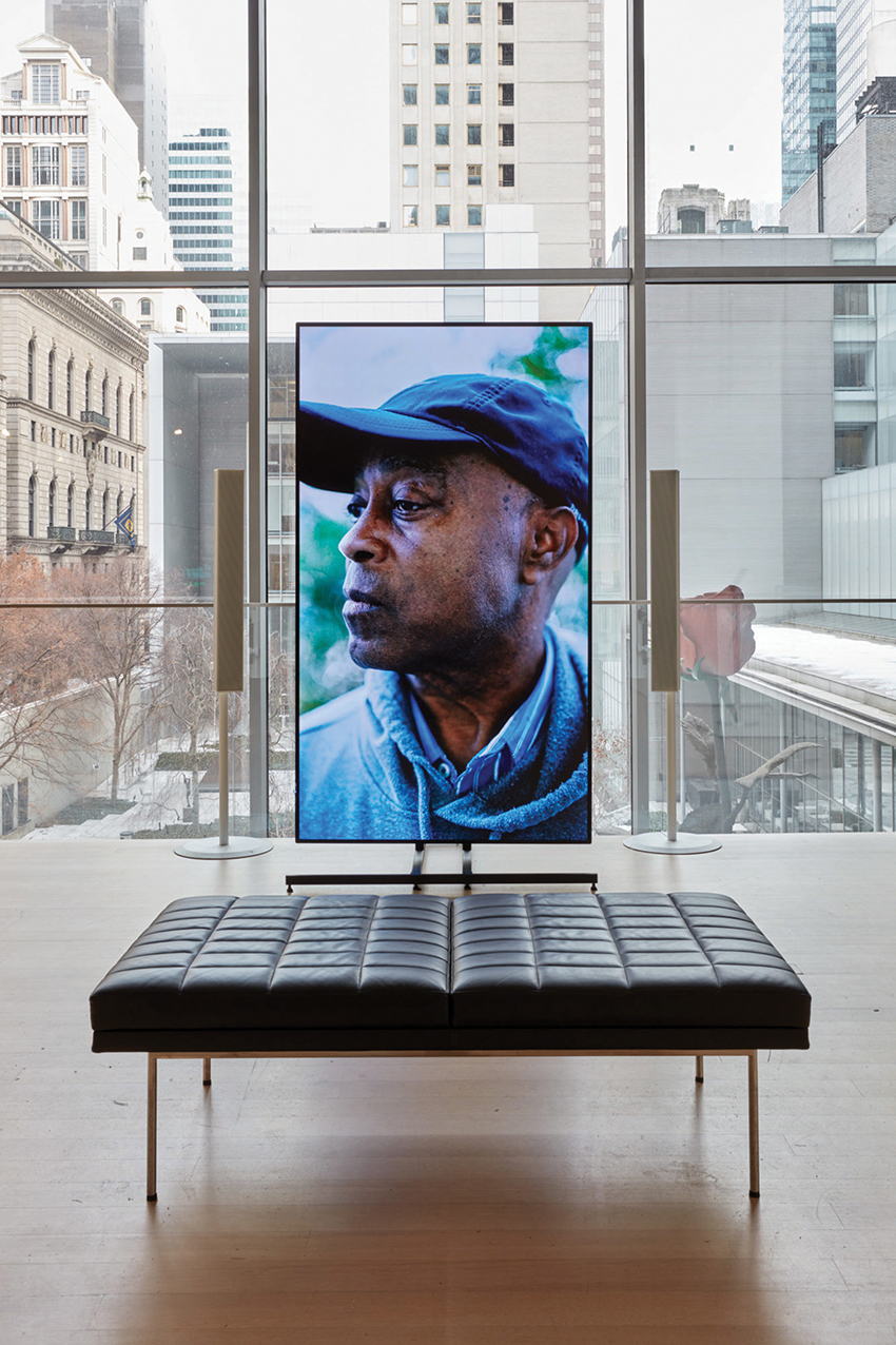 Installation view of film still from On Exactitude in Science (Watts), by David Hartt, 2020. © 2021 The Museum of Modern Art. Photo: Robert Gerhardt.