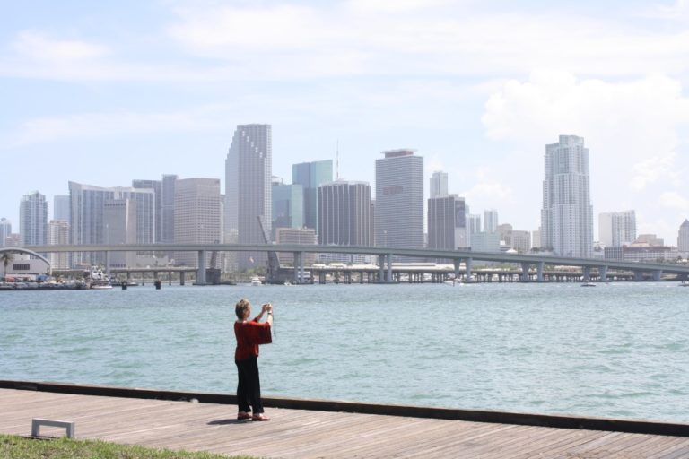 Kristen Richards photographing the Miami skyline in 2010. Photo: Courtesy of James Russell.